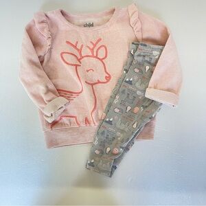 Carter's Baby Girl's Pink Fleece Sweatshirt & Legging Winter Set size 3-6M
